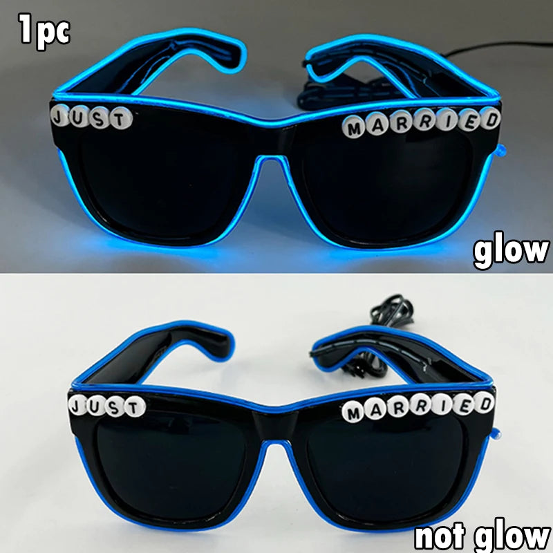 Just Married LED Heart Glasses – Light-Up EL Neon Glasses for Weddings, Engagements & Bridal Showers