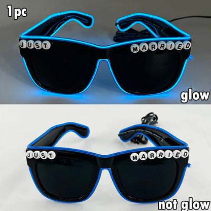 Just Married LED Heart Glasses – Light-Up EL Neon Glasses for Weddings, Engagements & Bridal Showers