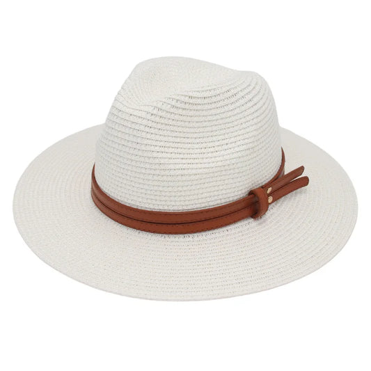 Summer Straw Panama Hat – Breathable Knitted Grass Sun Hat with Jazz Style for Beach, Travel & Casual Outdoor Wear