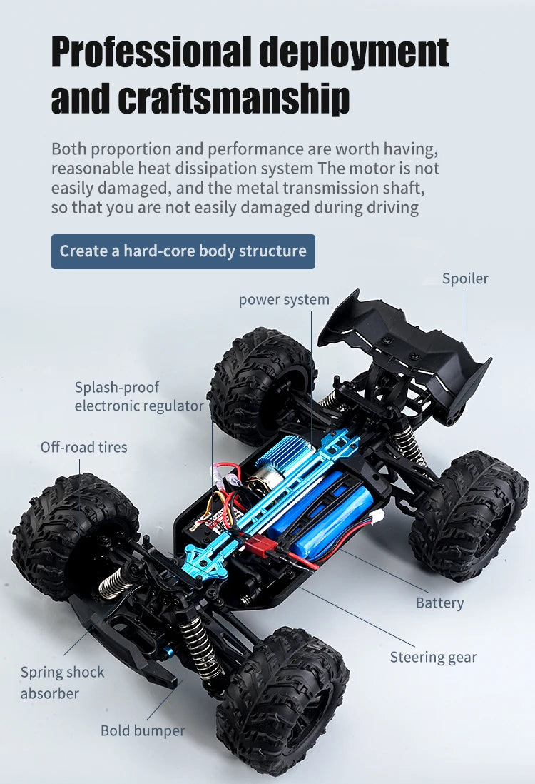 ZWN 1:16 4WD RC Monster Truck 50KM/H y 70KM/H Coche de Derrape de Alta Velocidad con Luces LED y Control Remoto 2.4GHz