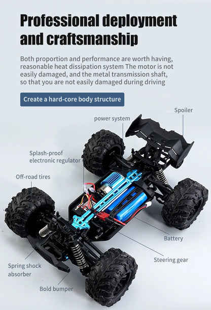 ZWN 1:16 4WD RC Monster Truck 50KM/H y 70KM/H Coche de Derrape de Alta Velocidad con Luces LED y Control Remoto 2.4GHz
