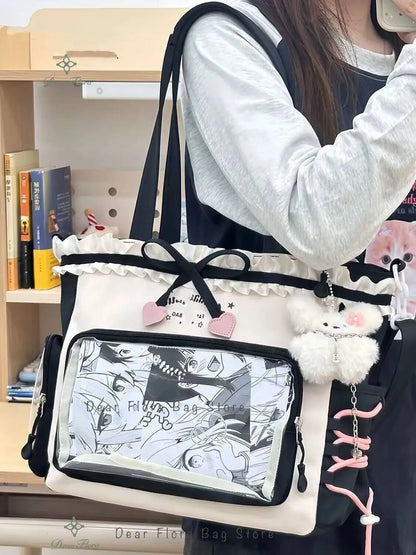 Bolsa Ita Japonesa Y2K para Mujer – Bonito Bolso de Hombro Transparente Lolita, Bolso Cruzado Grande de Exhibición DIY, Cartera de Moda Kawaii para la Escuela, Viajes y Uso Diario