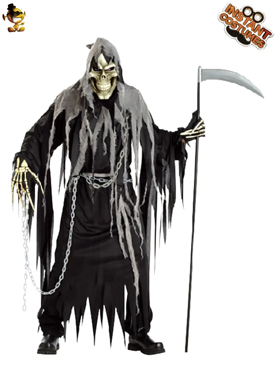 Adult Grim Reaper Horror Costume Set – Cold Scythe Monster Robe with Mask & Gloves for Halloween, Rave Parties, Mystery Events & Performances