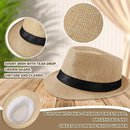 6–48PCS Wedding Straw Fedora Hats for Men – Customizable Short Brim Panama Party Hats, 58CM for Weddings, Birthdays & Celebrations