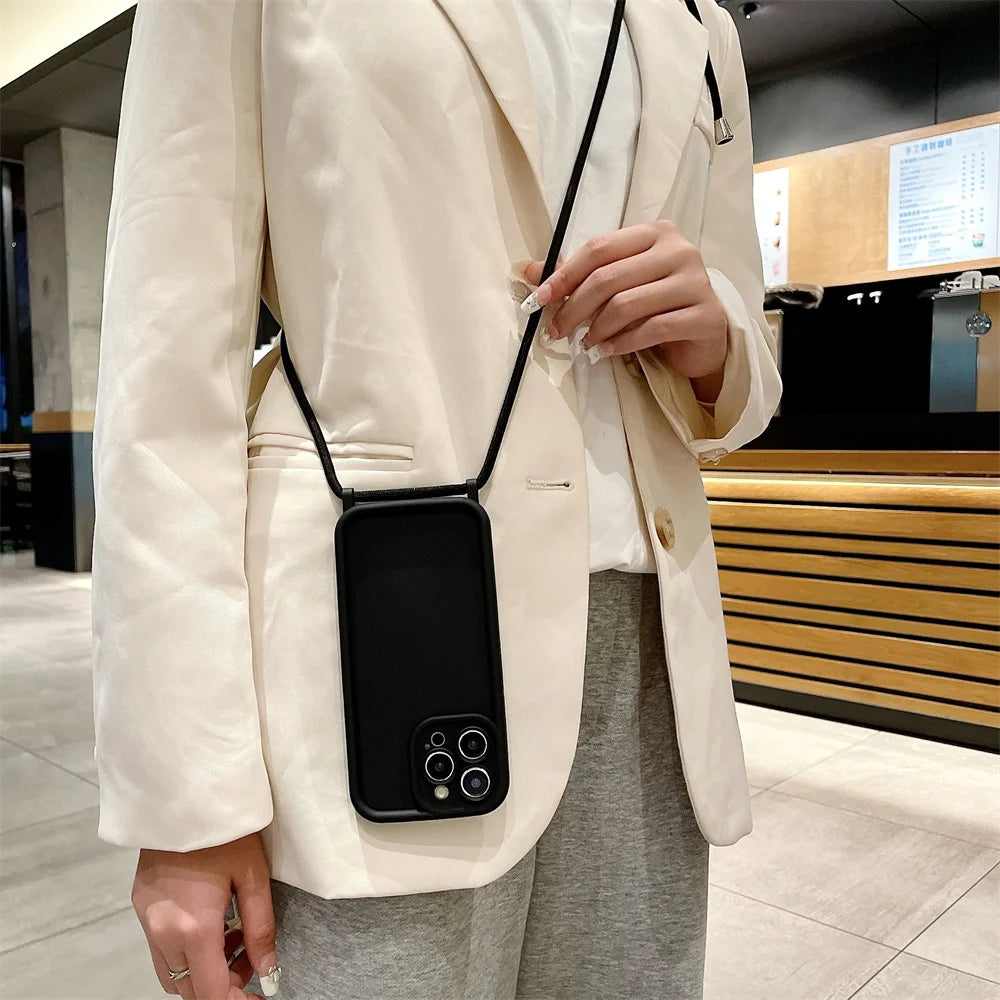 Funda Cruzada para Teléfono con Cordón Ajustable – Cubierta Protectora Suave para iPhone 17, 16, 16E, 15, 14, 13, 12, 11, X, XS, 8 Plus y SE 2022, Funda para Teléfono de Hombro con Manos Libres
