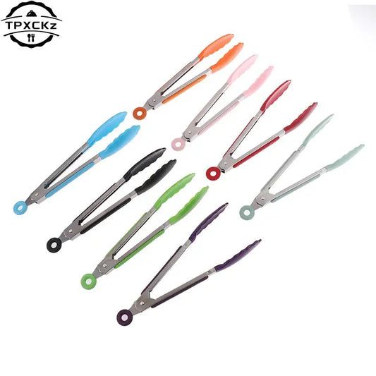 Pinzas de cocina de acero inoxidable con silicona antiadherente para barbacoa, ensaladas y servir
