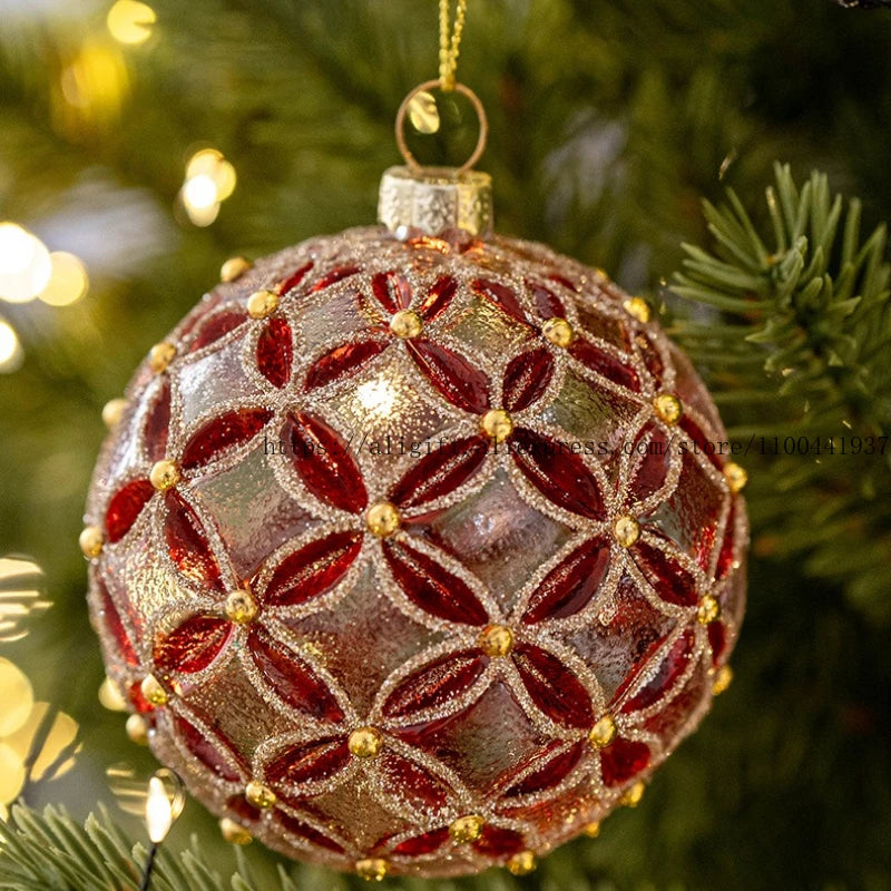 8CM Hand-Painted Glass Ball Christmas Ornaments – Decorative Hanging Pendants for Christmas Tree, Window Display & Holiday Home Decor