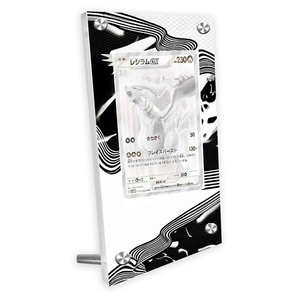 Estuche de exhibición de cartas acrílico Pokémon – Reshiram, Mewtwo, Zekrom, Charizard y soporte protector de cartas de personajes