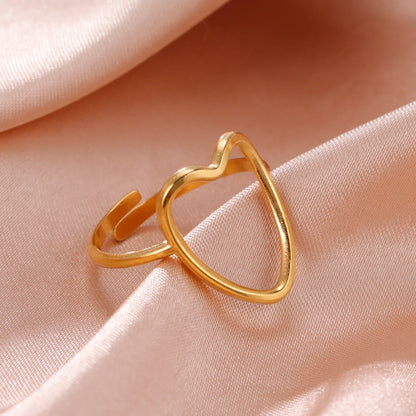 Bague Skyrim en acier inoxydable cœur géométrique pour femme, réglable, ouverte, pour fête, esthétique