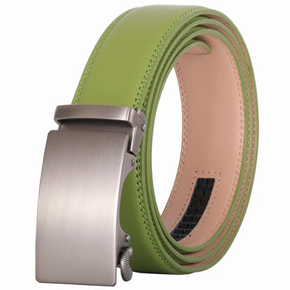 Plyesxale Men's Brown Leather Belt 2026 – Automatic Buckle Vintage Belt for Jeans, Luxury-Style Casual Waist Strap, Ceinture Homme B9