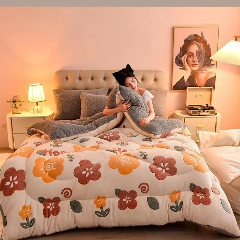 Manta de lana de cordero – Edredón de invierno de terciopelo de doble cara engrosado Cálido para cama y dormitorio