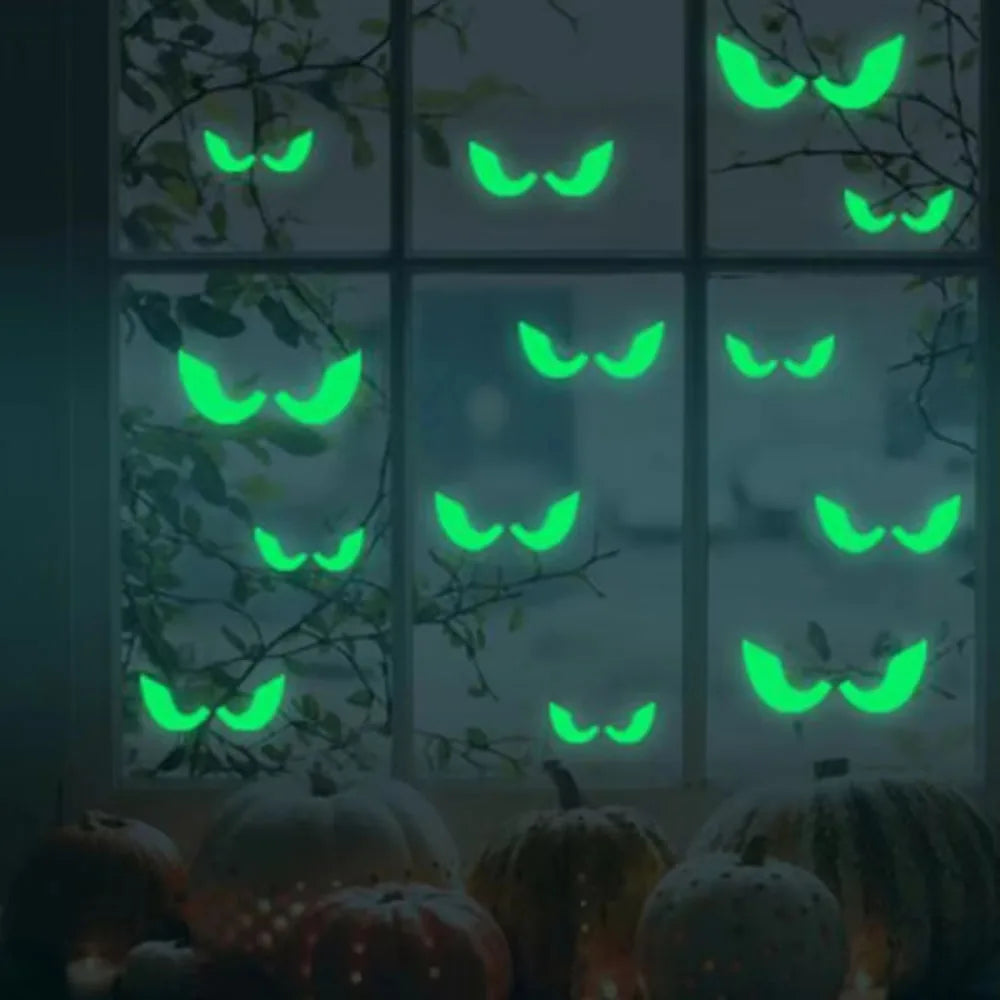 Halloween Luminous Wall Stickers – Glow-in-the-Dark Eyes, Bats, Ghosts & Pumpkins for Windows, Walls, Home & Spooky Party Decor