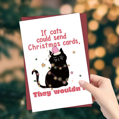 Funny Christmas Cat Greeting Card with Envelope – Festive Holiday Humor Card for Cat Lovers, Secret Santa & Christmas Parties