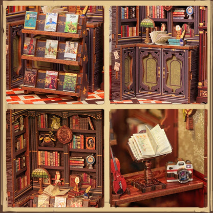 CUTEBEE Kit DIY de Rincón de Libro con Luces LED – Modelo de Estantería en Miniatura de Madera de Búho y Decoración
