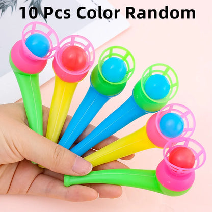 10Pcs Plastic Pipe Blowing Ball Toys – Outdoor Sports Balance Training & Learning Game Set for Kids, Funny Educational Gift