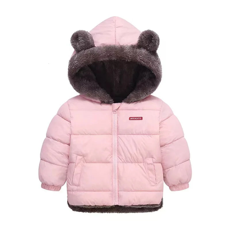 Kids’ Thick Hooded Winter Jacket – Zip-Up Cotton-Padded Plush Coat for Boys, Girls & Toddlers, Warm Autumn & Winter Outerwear