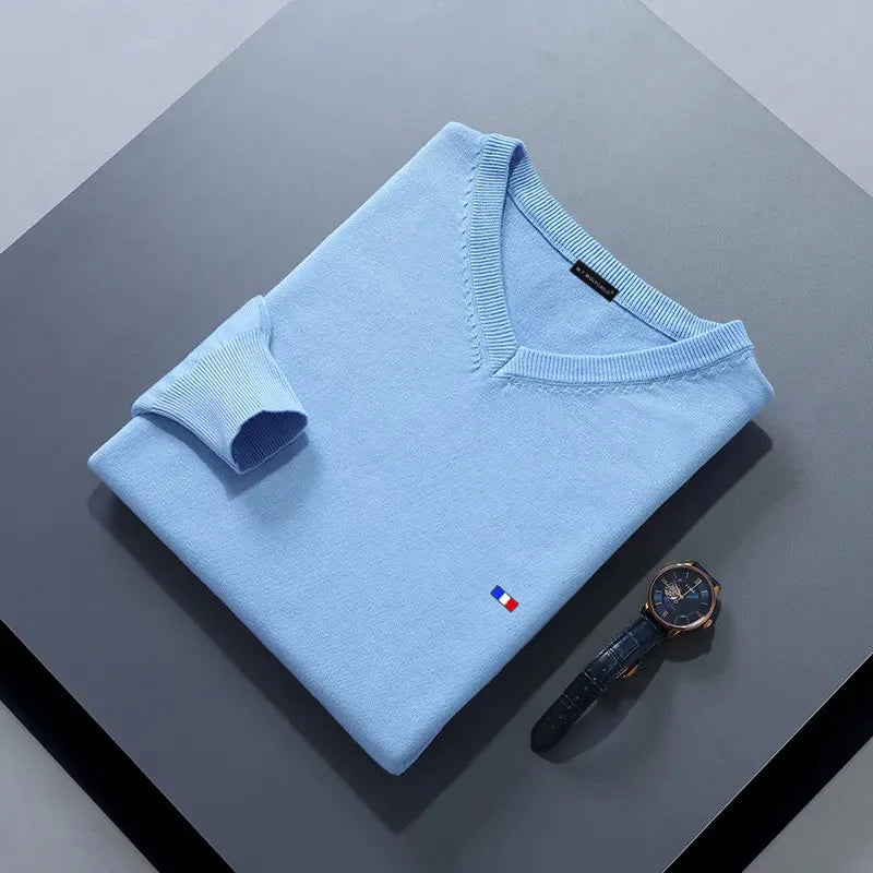 Men’s Classic V-Neck Cashmere Blend Sweater – Warm Pullover Jumper for Autumn & Winter, Casual Fashion Knitwear