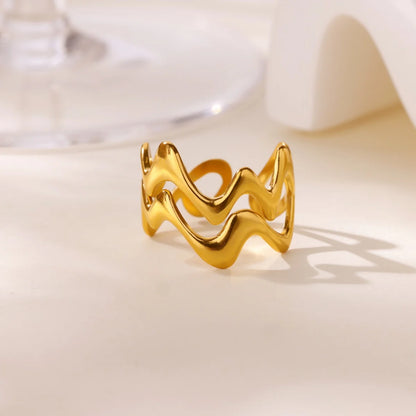 Gold Stainless Steel Starfish & Shell Ring – Adjustable Waterproof Beach-Inspired Ring for Women
