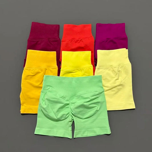 Pantalones cortos de gimnasio sin costuras con efecto Scrunch Butt para mujer – Pantalones cortos de yoga de cintura alta para correr, entrenar, fitness y ropa deportiva