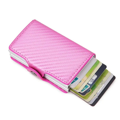Cartera de metal con bloqueo RFID para hombre, tarjetero de crédito de aluminio de piel sintética, cartera delgada