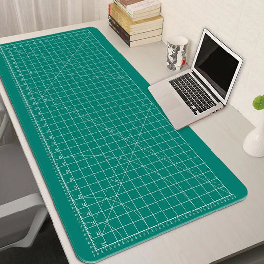Alfombrilla de ratón grande para juegos con diseño de cuadrícula de corte verde – Alfombrilla de escritorio extendida antideslizante con bordes cosidos para teclado, juegos y oficina en casa