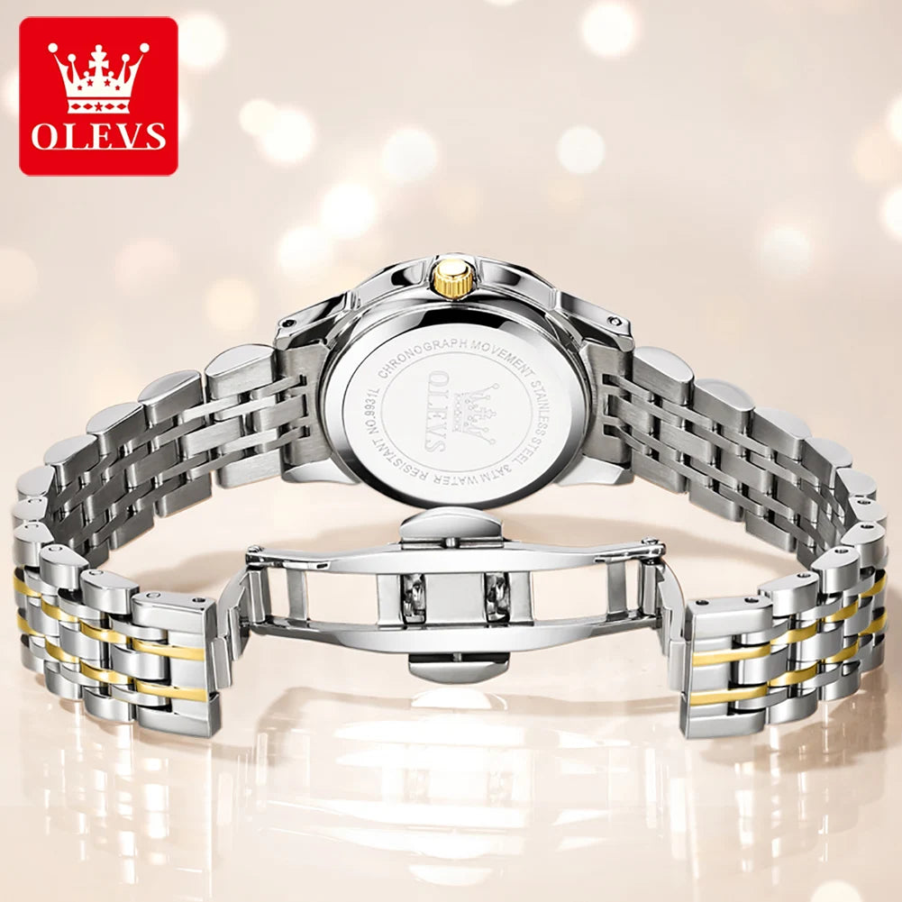 OLEVS 9931 Men’s Quartz Wristwatch – Luxury Diamond-Style Dial, Dual Calendar, Waterproof Design & Stainless Steel Strap
