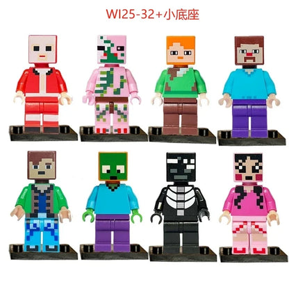 Lot de 8 mini-blocs de construction inspirés de Minecraft – Creeper, Ender Dragon, Steve, Squelette et Cheval, jouets de construction à faire soi-même, blocs de construction créatifs à collectionner pour enfants