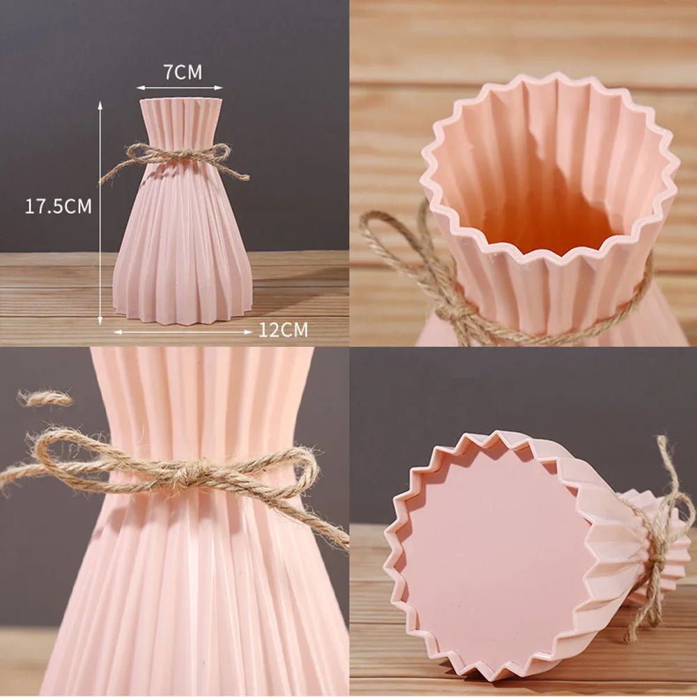 Creative Origami Style Plastic Flower Vase – Modern European Pleated Folding Decorative Vase for Fresh & Dried Flowers