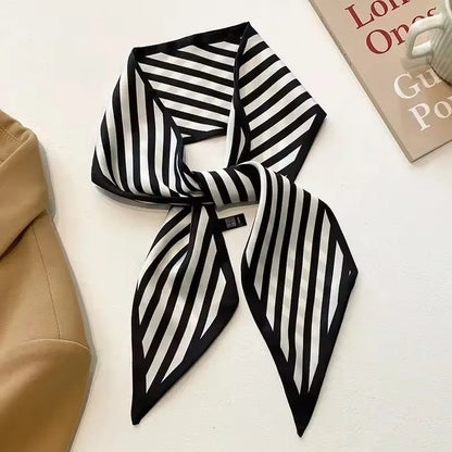 Khaki Nude Silk Scarf Hair Band – Vintage Satin Ribbon Bow Hair Accessory for Women | Elegant Fashion Hair Tie