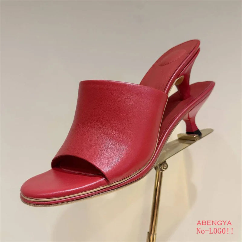 Women’s Leather Kitten Heel Mules – Summer Double Heel Slip-On Sandals & Slides for Parties, Dressy Occasions & Everyday Wear