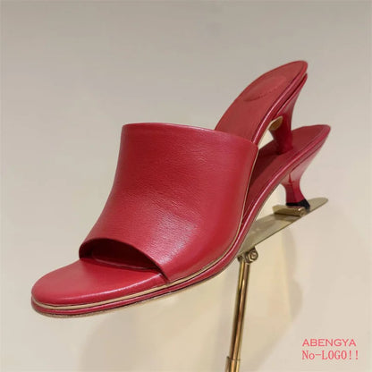 Women’s Leather Kitten Heel Mules – Summer Double Heel Slip-On Sandals & Slides for Parties, Dressy Occasions & Everyday Wear