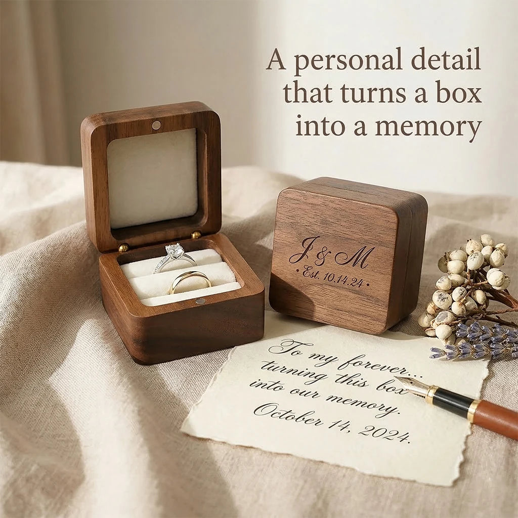Personalized Wooden Jewelry Box with Custom Engraving for Rings, Earrings, Bracelets, Wedding Proposals & Gift Packaging