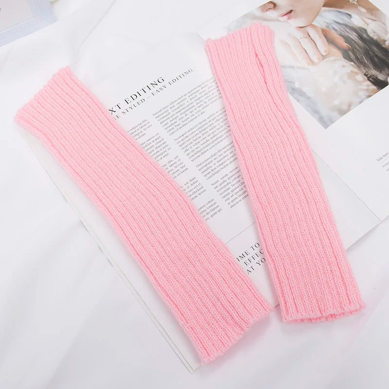 Long Fingerless Gloves for Women Winter Knitted Arm Warmers Kawaii Anime Punk Gothic Lolita Mittens