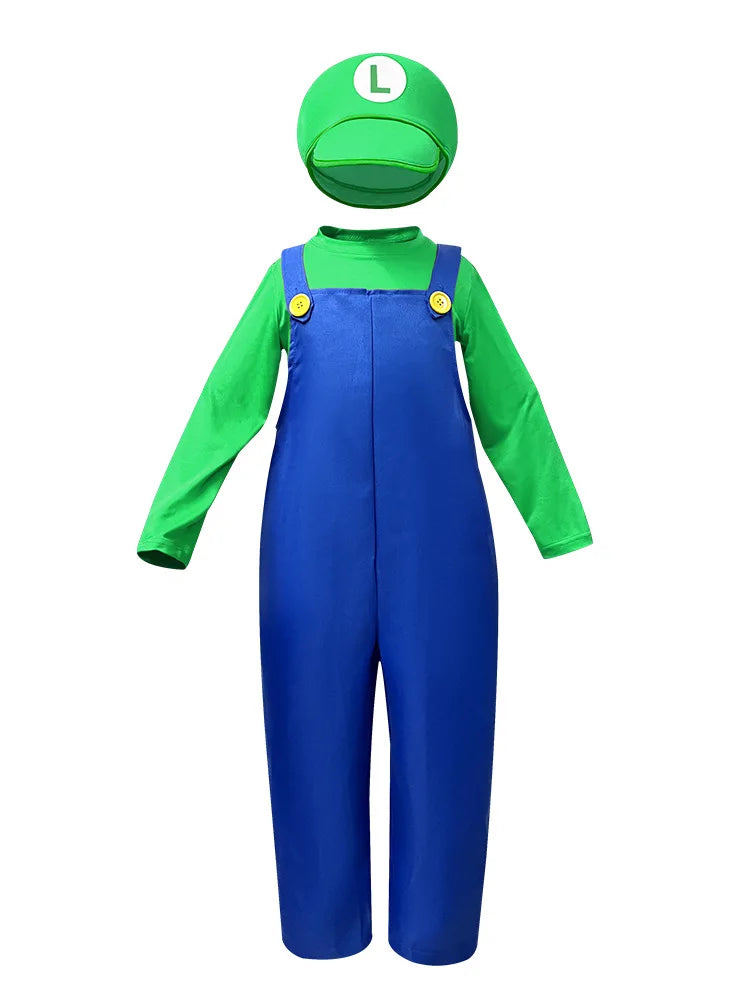 Plumber Cosplay Costume Bodysuit – Children’s Overalls Outfit for Boys & Girls Stage Performance, Anime Roleplay & Funny Party Wear