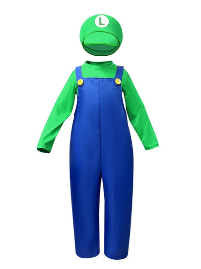Plumber Cosplay Costume Bodysuit – Children’s Overalls Outfit for Boys & Girls Stage Performance, Anime Roleplay & Funny Party Wear