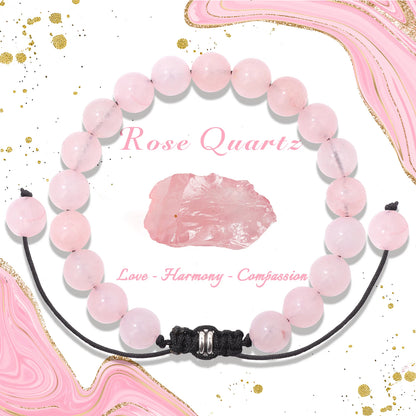 Bracelet perles de tourmaline noire naturelle – Bracelet ajustable tressé en corde avec carte cadeau pour hommes et femmes