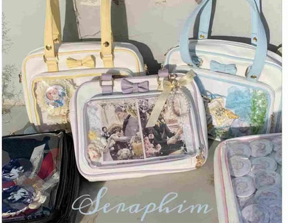 Bolso Y2K lindo con moño Ita – Bolso de hombro transparente para mujer y niña, bolso tote de exhibición de insignias DIY, bolso bandolera de moda Lolita con diseño de moño Kawaii