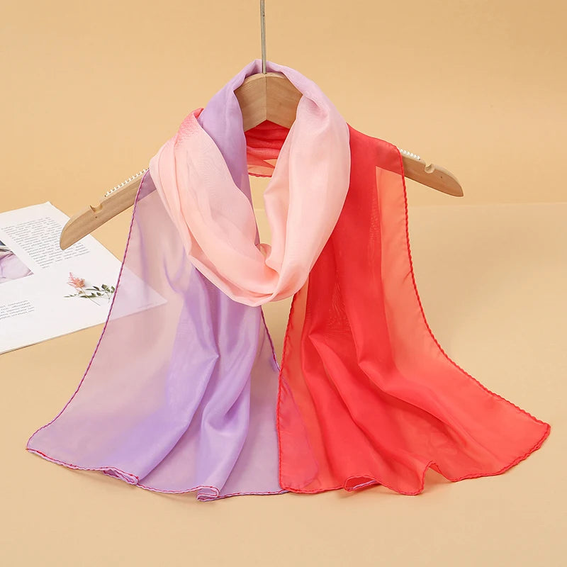 Women's Printed Chiffon Scarf Shawl – Lightweight Silk-Feel Long Wrap for Beach, Travel & Outdoor Wear, Fashion Headband Accessory