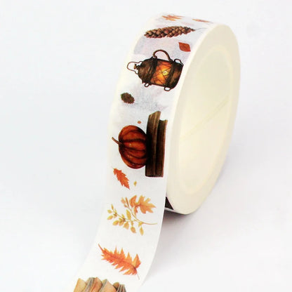 1PC 10M Fall Washi Tape – Pumpkin, Maple Leaves, Corn, Turkey & Sunflower Decorative Masking Tape for Scrapbooking, Planners & Stationery