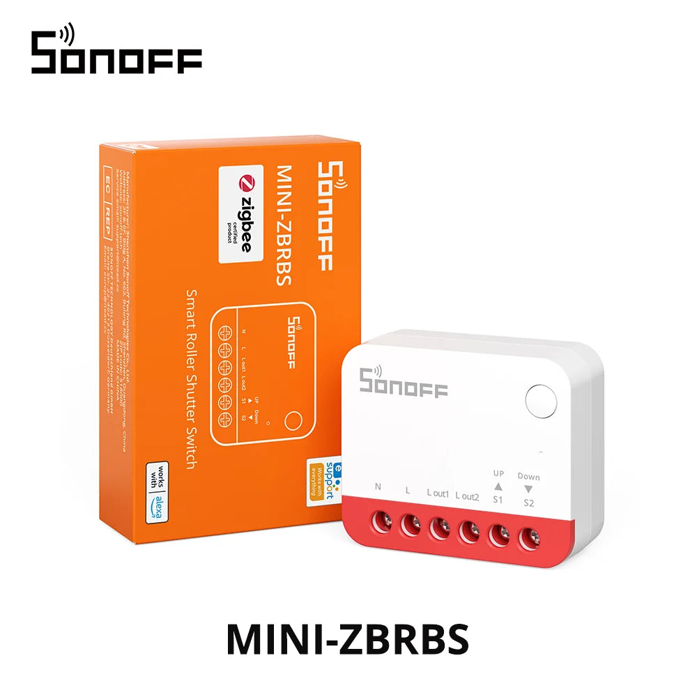 SONOFF MINI-ZBRBS Zigbee Smart Roller Shutter Switch – Controlador inteligente de cortinas, módulo de motor de persianas compatible con ZigBee Hub, automatización de escenas locales e interruptor amplificador de señal para eWeLink Smart Home