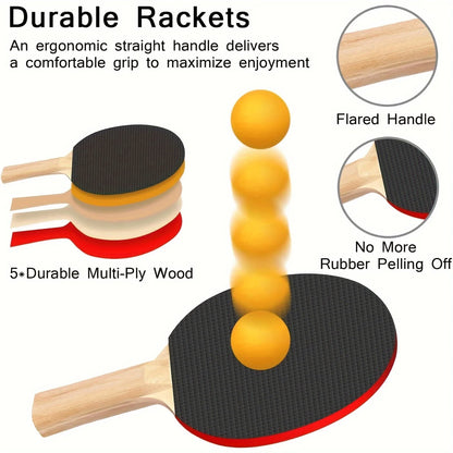 Portable Table Tennis Set – Ping Pong Paddle Set with Retractable Net, Carry Bag & 40+ Balls for Indoor/Outdoor Games Gift