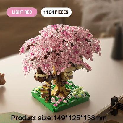 DIY Sakura Tree Building Blocks Set – Cherry Blossom Treehouse Model with LED Lights Romantic Gift Decor