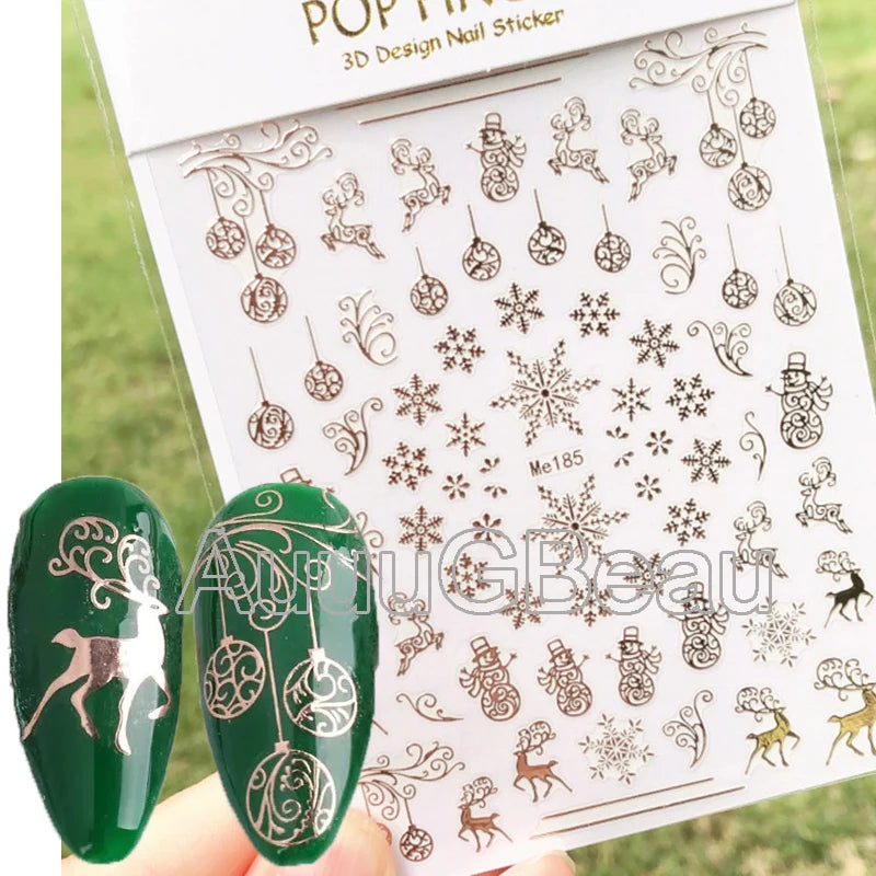 3D Christmas Nail Art Stickers – Snowflake & Winter Tree Nail Decals for Nail Tips Decoration