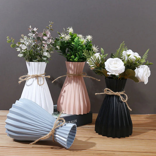 Jarrón de flores de plástico creativo estilo origami – Jarrón decorativo plegable plisado europeo moderno para flores frescas y secas