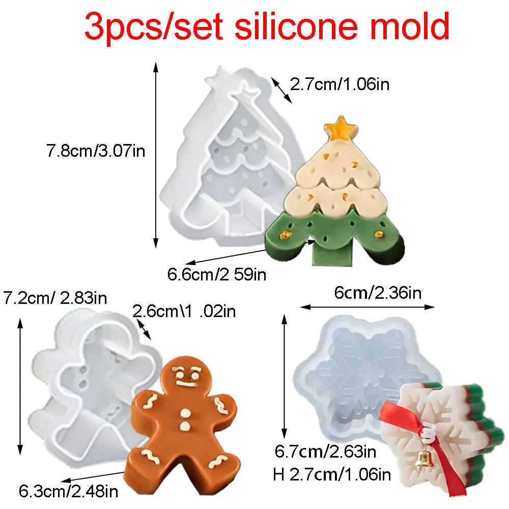 1-3PCS Christmas Silicone Candle Molds – Christmas Tree, Snowflake & Gingerbread Man Shapes for DIY Resin, Drip Glue & Handmade Winter Crafts
