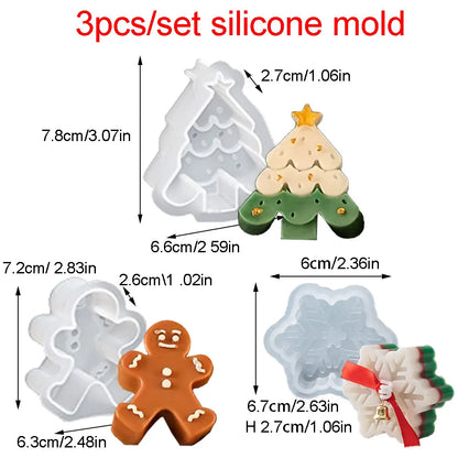 1-3PCS Christmas Silicone Candle Molds – Christmas Tree, Snowflake & Gingerbread Man Shapes for DIY Resin, Drip Glue & Handmade Winter Crafts