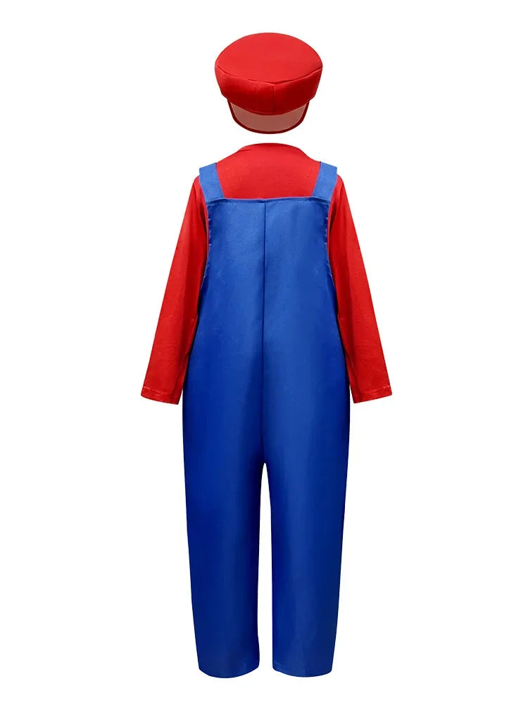 Plumber Cosplay Costume Bodysuit – Children’s Overalls Outfit for Boys & Girls Stage Performance, Anime Roleplay & Funny Party Wear