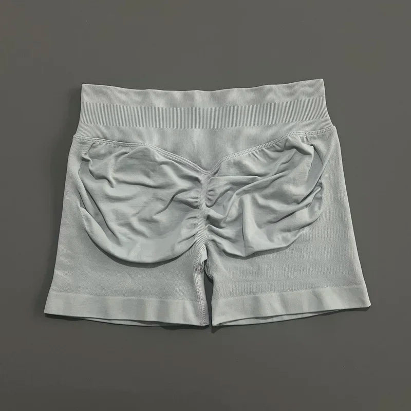 HISTELLO Pantalones cortos de yoga sin costuras de 4.5" para mujer – Pantalones cortos deportivos de talle bajo con efecto fruncido para gimnasio, fitness, correr y ropa deportiva