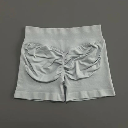 HISTELLO Pantalones cortos de yoga sin costuras de 4.5" para mujer – Pantalones cortos deportivos de talle bajo con efecto fruncido para gimnasio, fitness, correr y ropa deportiva