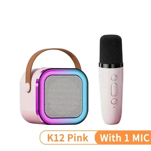 K12 Portable Karaoke Machine – Bluetooth Speaker with 1-2 Wireless Microphones, HiFi Sound & Family Singing for Kids